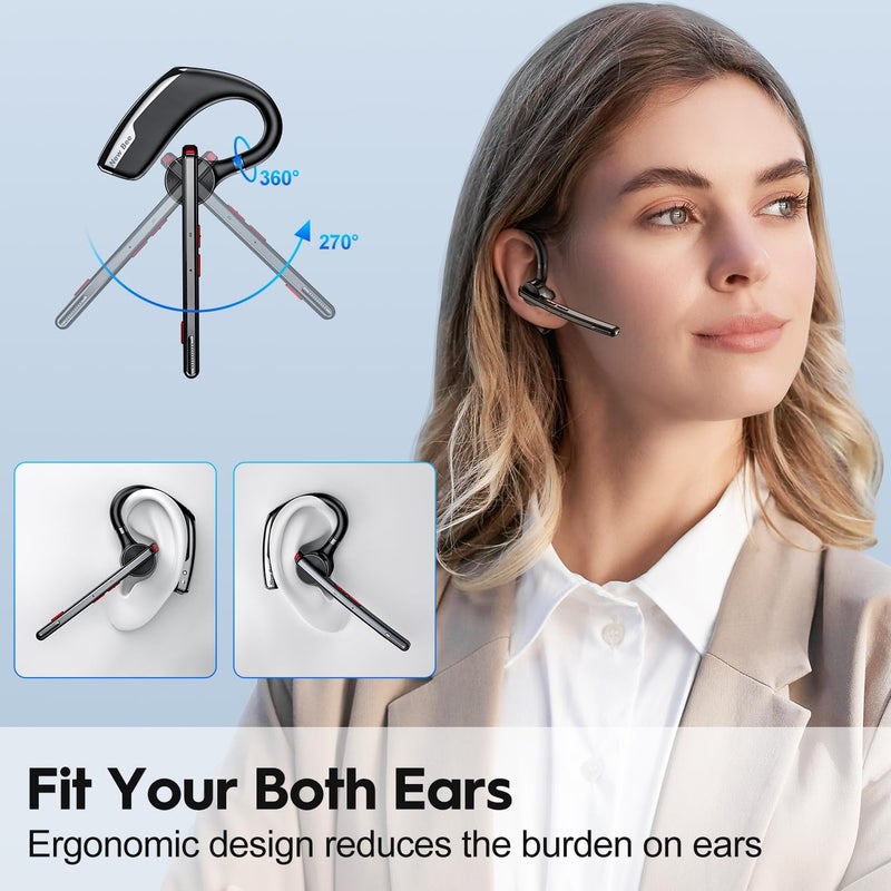 New Bee Bluetooth Headset, Wireless Bluetooth Earpiece for Cellphone with 500mah Charging Case 80h Playtime V5.2 Dual Mic Noise Cancelling Hands-Free Earphones for Office Driver - Image 5